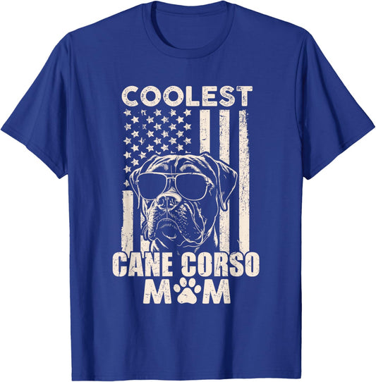 Vintage Coolest Cane Corso Mom USA American Flag Funny Dog T-Shirt - T-Shirt | Royal