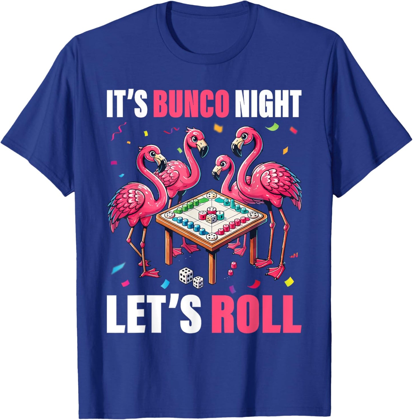 Flamingo Lover Gift Co. Bunco Night Flamingo Bunco Group -Adults Kids Black Short Sleeve Graphic T-Shirt - T-Shirt | Royal