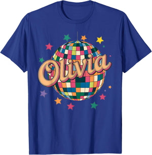 Girl Retro Olivia First Name Personalized Heart T-Shirt - T-Shirt | Royal