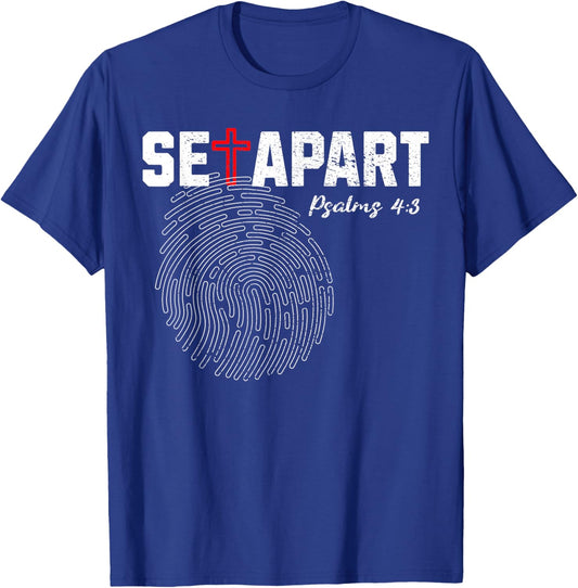 Cool Christian Set Apart Psalms 4, 3 Verse Fingerprint Jesus T-Shirt - T-Shirt | Royal