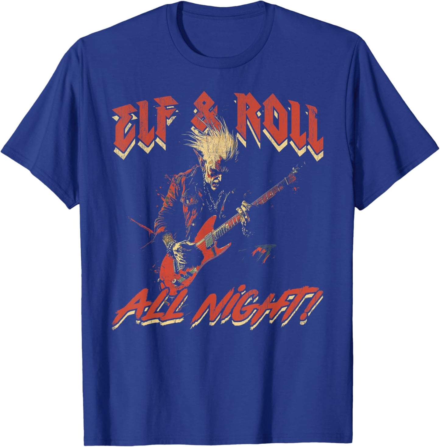 Elf & Roll All Night Rockin' Christmas Elf Music T-Shirt - T-Shirt | Royal