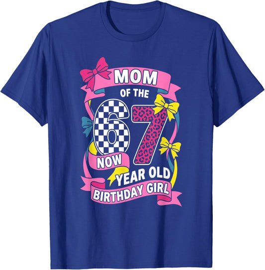 Mom 67 Meme Birthday 7 Years Old Leopard Coquette Bow T-Shirt - T-Shirt | Royal