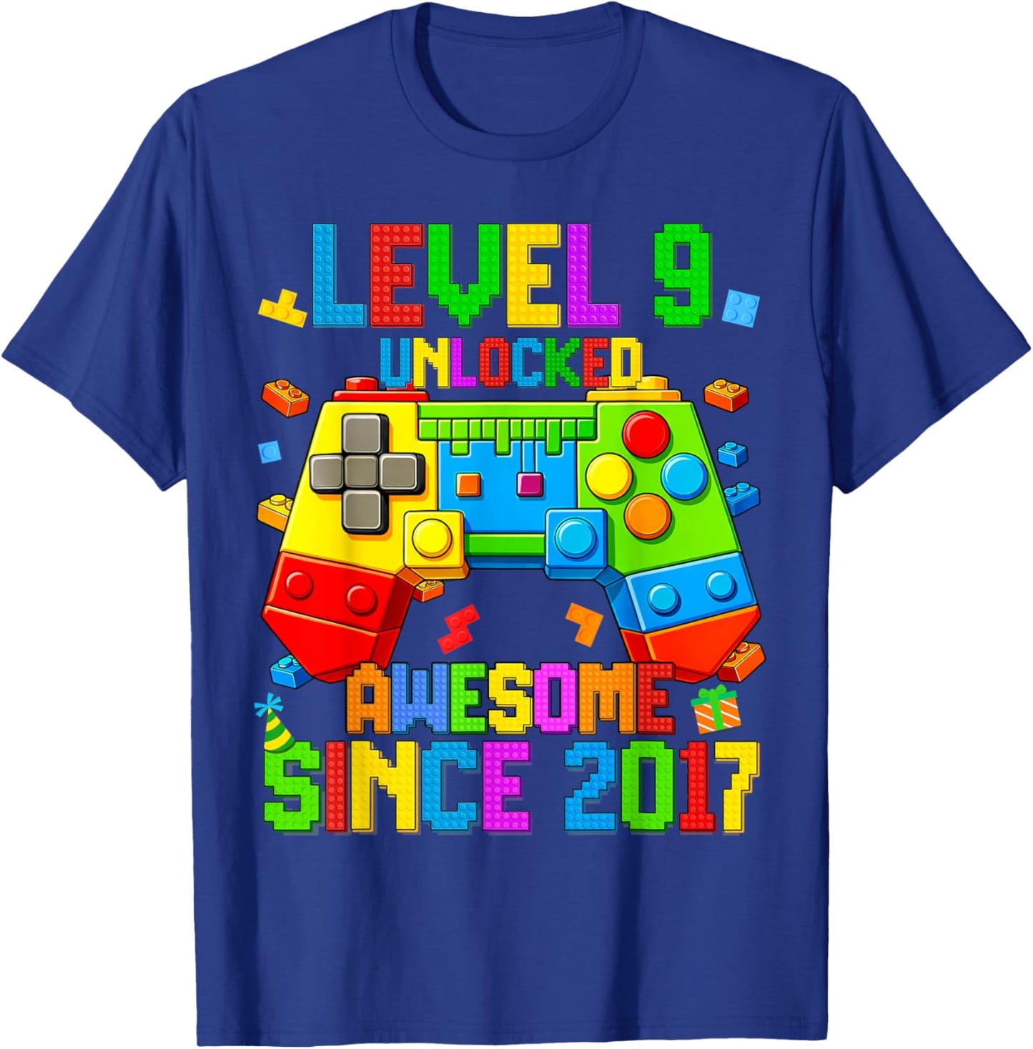 Level 9 Unlocked Awesome Building Brick Birthday Men Boy Kid T-Shirt - T-Shirt | Royal