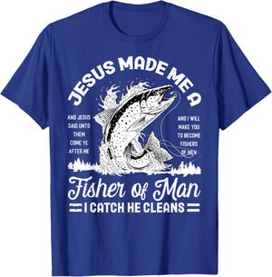 Christian Lovers Jesus Made Me A Fisherman Faith Fisherman T-Shirt - T-Shirt | Royal