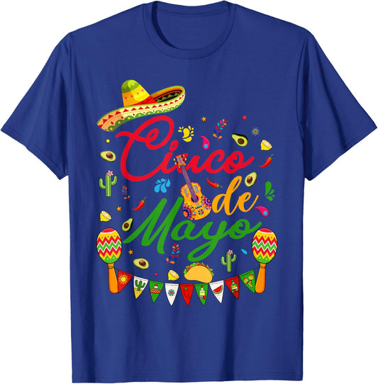 Cinco de Mayo Shirt Men Women Kids Lets Fiesta Mexican Party T-Shirt - T-Shirt | Royal