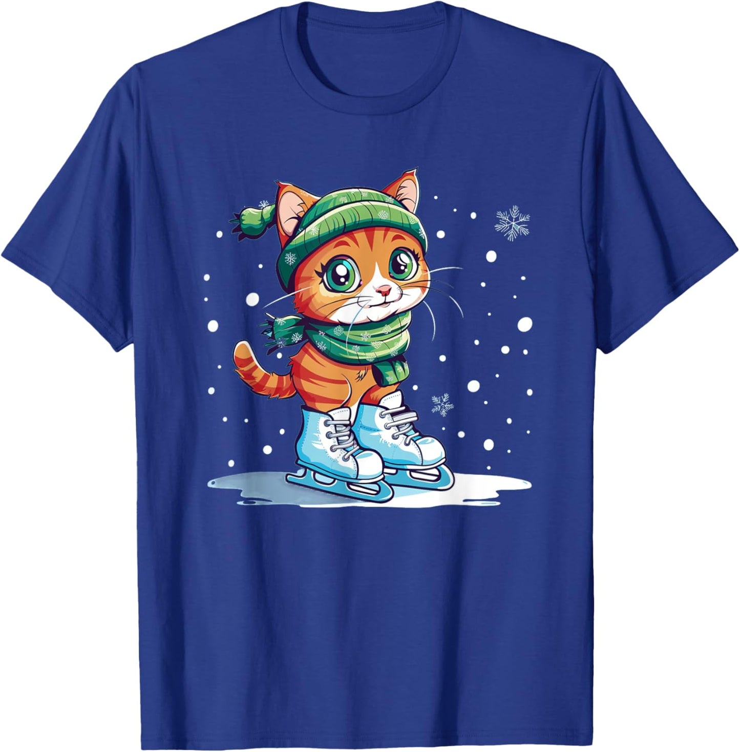 Cute Cat with Ice skating Shoes Men Women Kids T-Shirt - T-Shirt | Royal