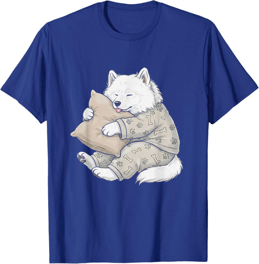 Funny Sleepy Samoyed Pajama Men Women Kids T-Shirt - T-Shirt | Royal