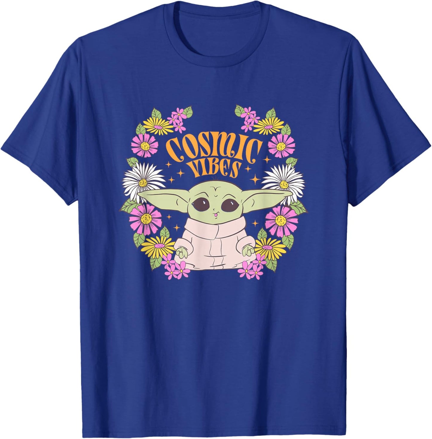 Star Wars The Mandalorian Grogu Cosmic Vibes Floral T-Shirt - T-Shirt | Royal