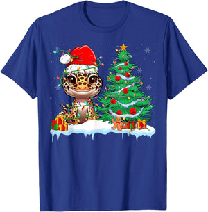 Leopard Gecko - Funny Gecko Wearing Santa Hat Christmas T-Shirt - T-Shirt | Royal