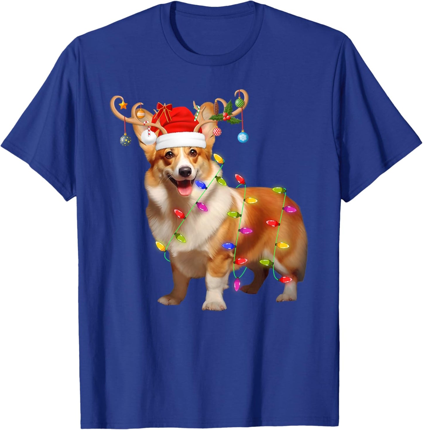 Corgi Dog Xmas Lights Reindeer Santa Corgi Dog Christmas T-Shirt - T-Shirt | Royal