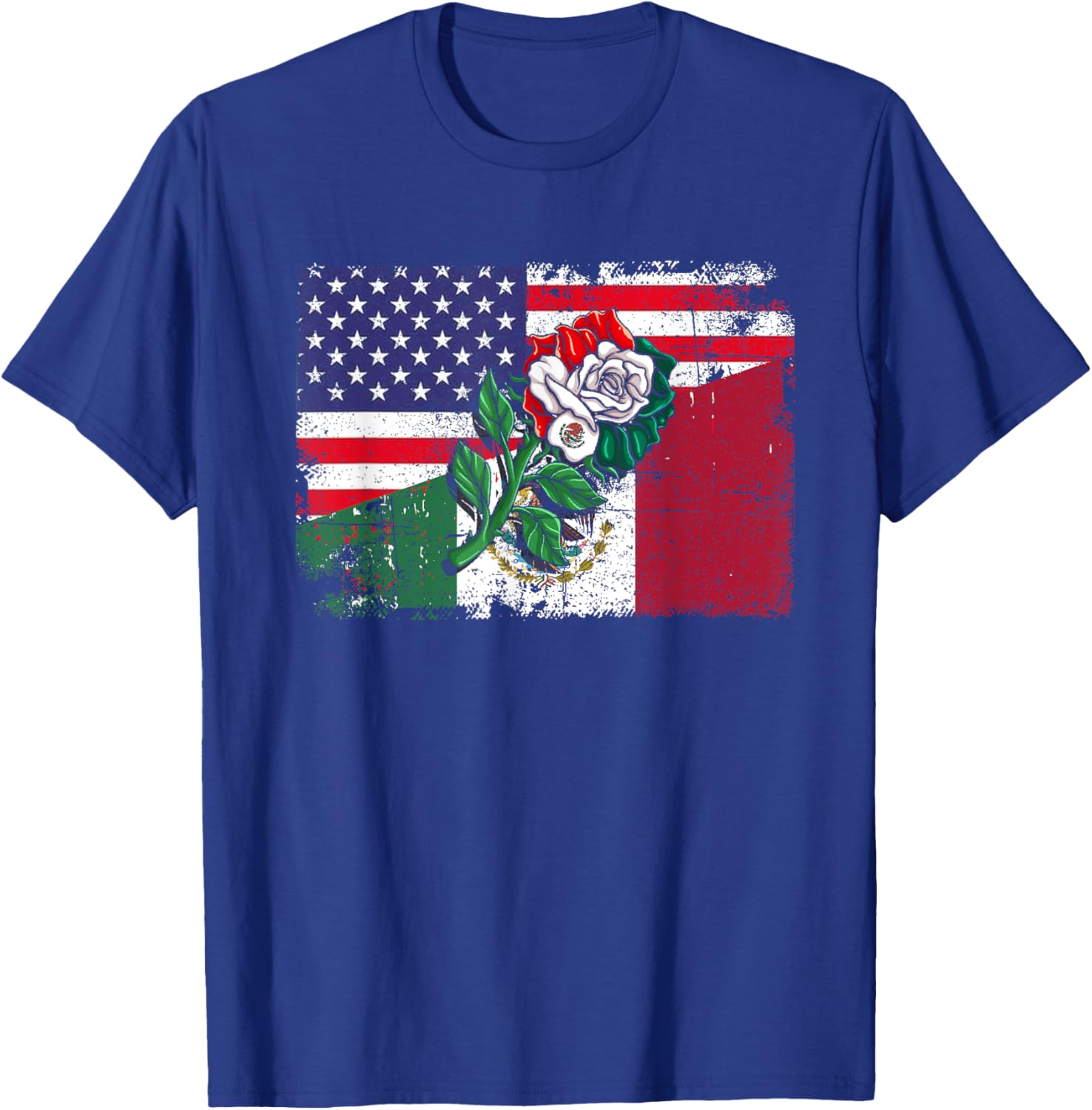 Mexico US Flag Mexican Flag American Flag Rose Kids Men T-Shirt - T-Shirt | Royal