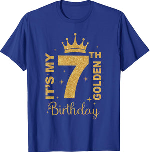It's My 7th Golden Birthday 7 Year Old Bday Kids Born 2018 T-Shirt - T-Shirt | Royal