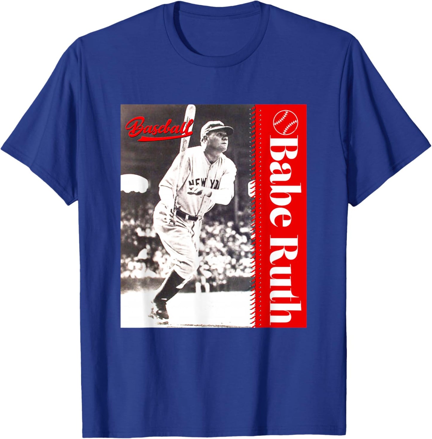Great Moment Store -Adult Baseball , Black, Small, Short Sleeve, Classic Fit, , Baseball Player Pattern T-Shirt - T-Shirt | Royal
