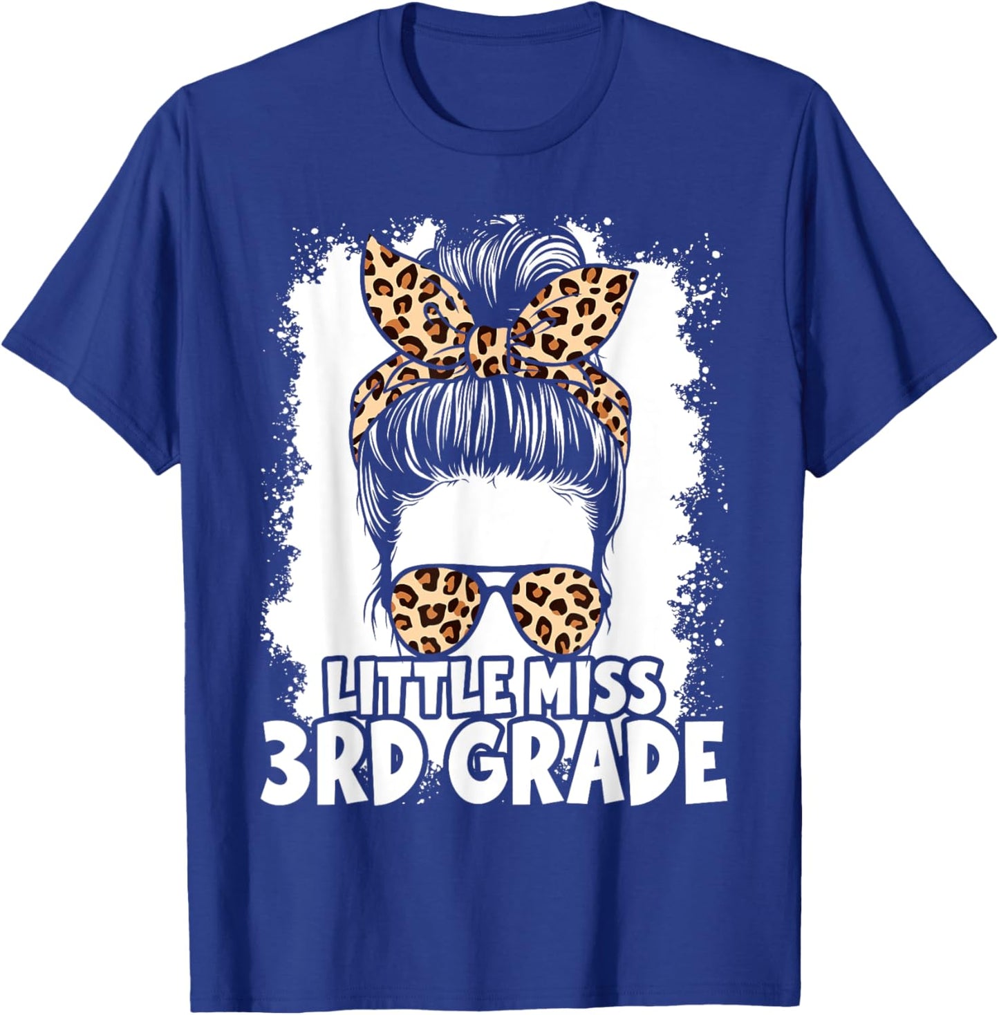 Hello 3rd Grade Messy Hair Bun Girl Leopard Back To School T-Shirt - T-Shirt | Royal