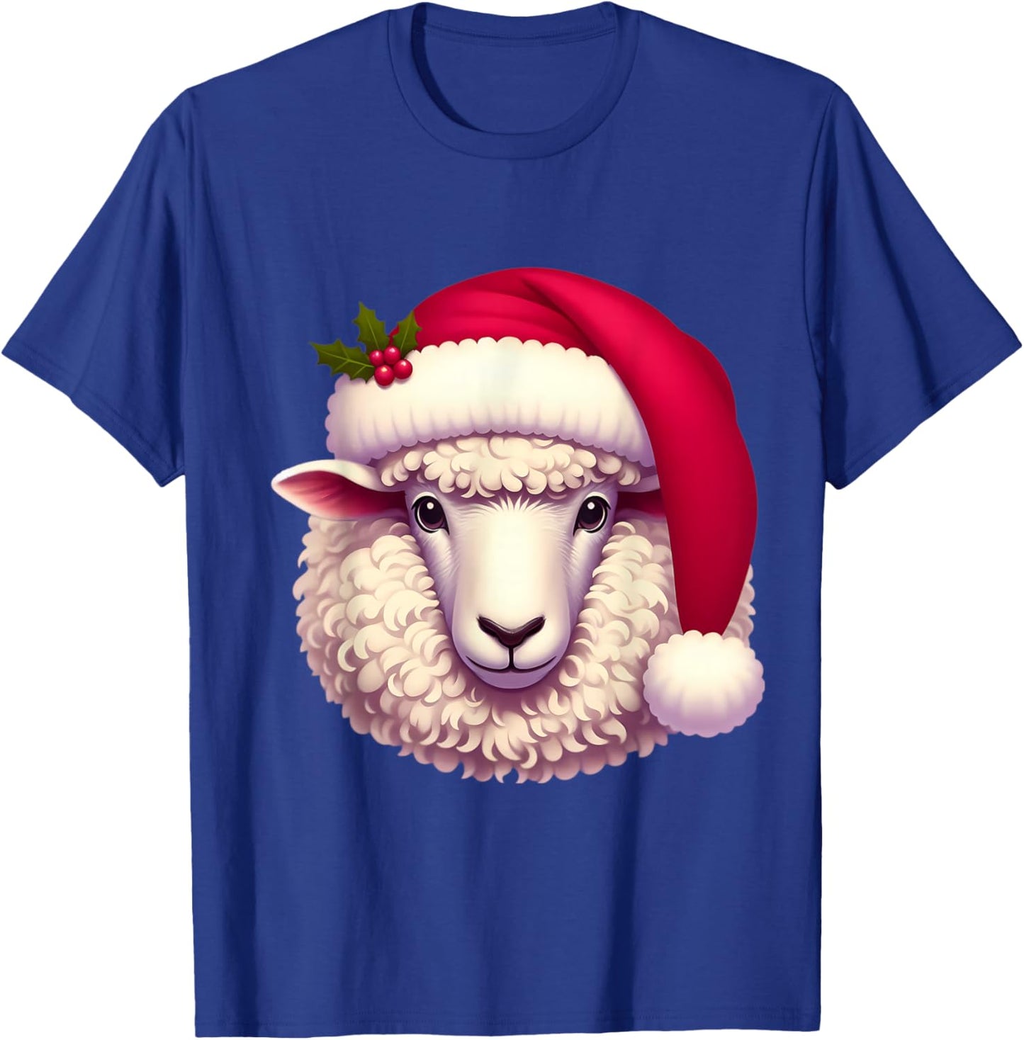 Cartoon Sheep With Santa Hat Christmas Xmas Owner Farmer T-Shirt - T-Shirt | Royal