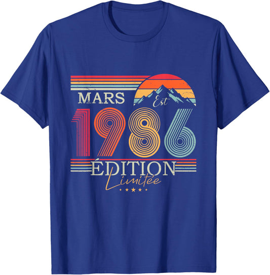 1986 Vintage March Birthday Retro Man Woman Gift T-Shirt - T-Shirt | Royal
