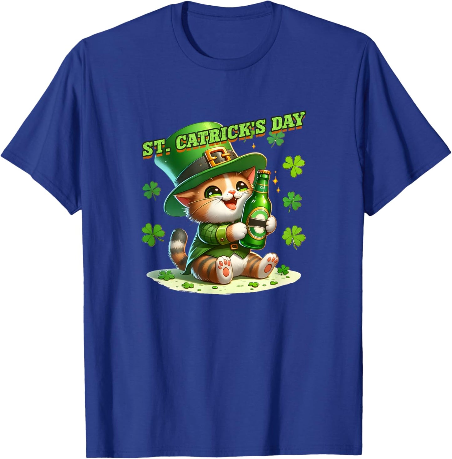 St. Patricks Day Irish Green St. Catricks Day Cats Shamrock T-Shirt - T-Shirt | Royal