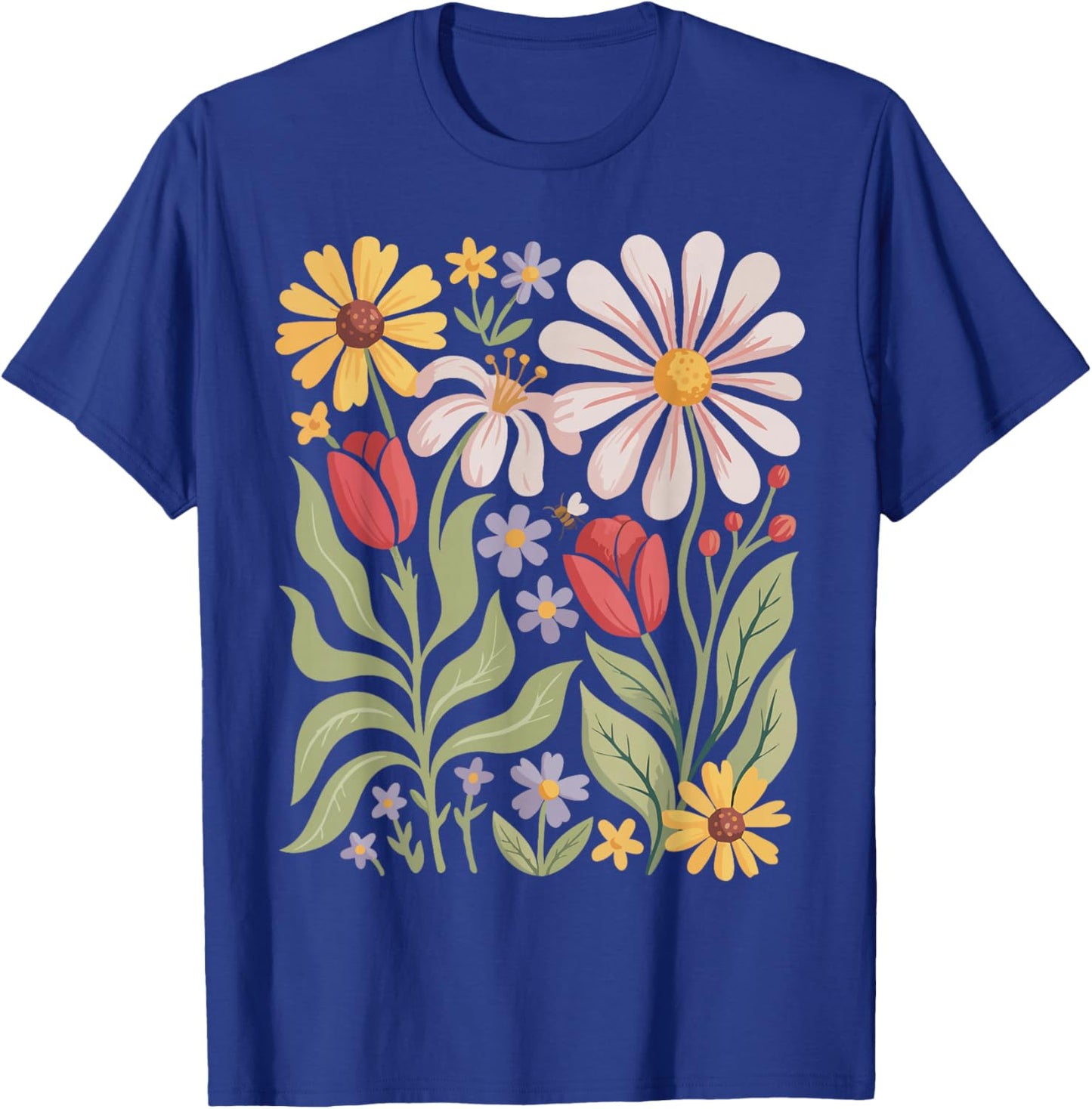 Retro Wildflowers Flowers Pattern Summer Spring Boho Vintage T-Shirt - T-Shirt | Royal