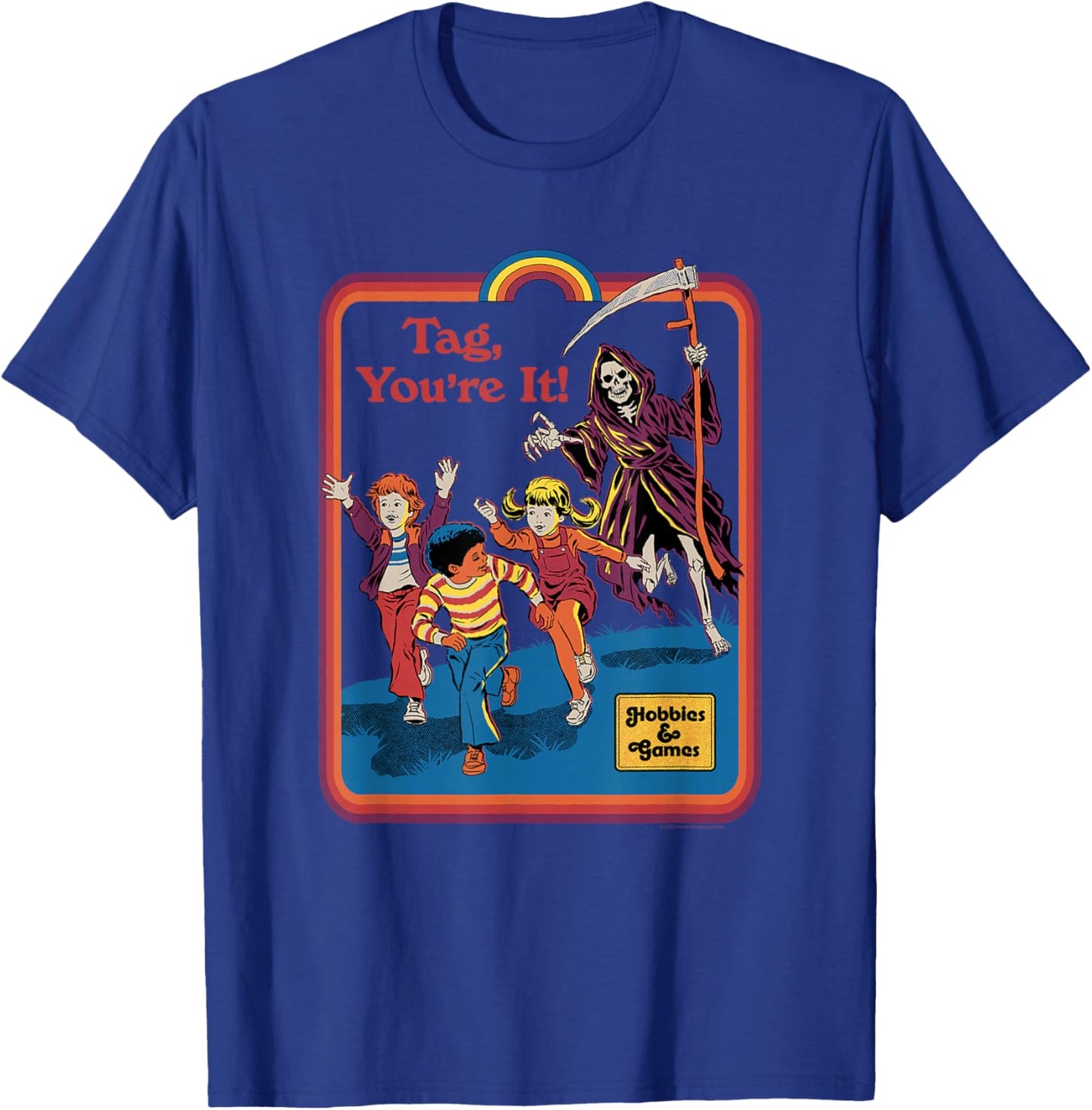 Steven Rhodes Grim Reaper Tag You're It Retro Dark Humor T-Shirt - T-Shirt | Royal