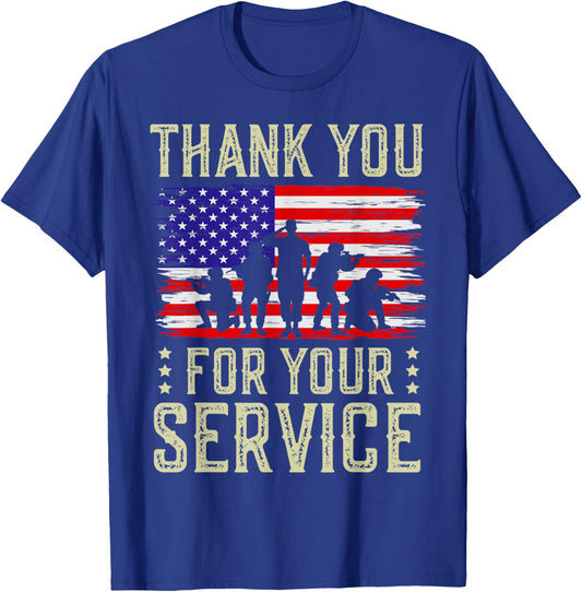 Veteran Thank You For Your Service US Flag Veterans Day T-Shirt - T-Shirt | Royal