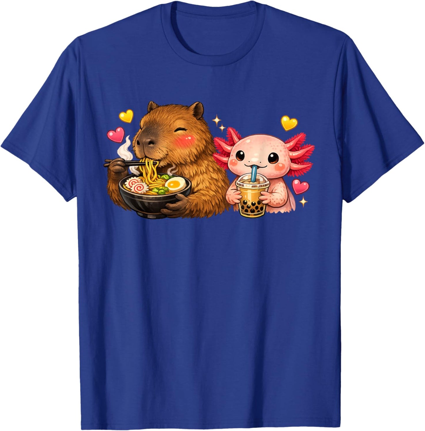 Cute Capybara Ramen and Axolotl Boba Kawaii Boys Girls Kids T-Shirt - T-Shirt | Royal