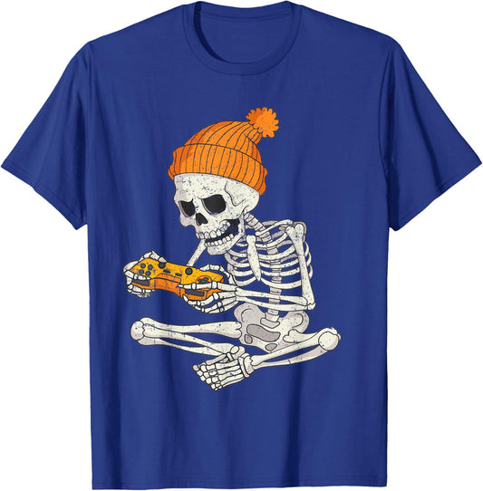 Funny Halloween Skeleton Gamer Video Games Boys Gaming T-Shirt - T-Shirt | Royal