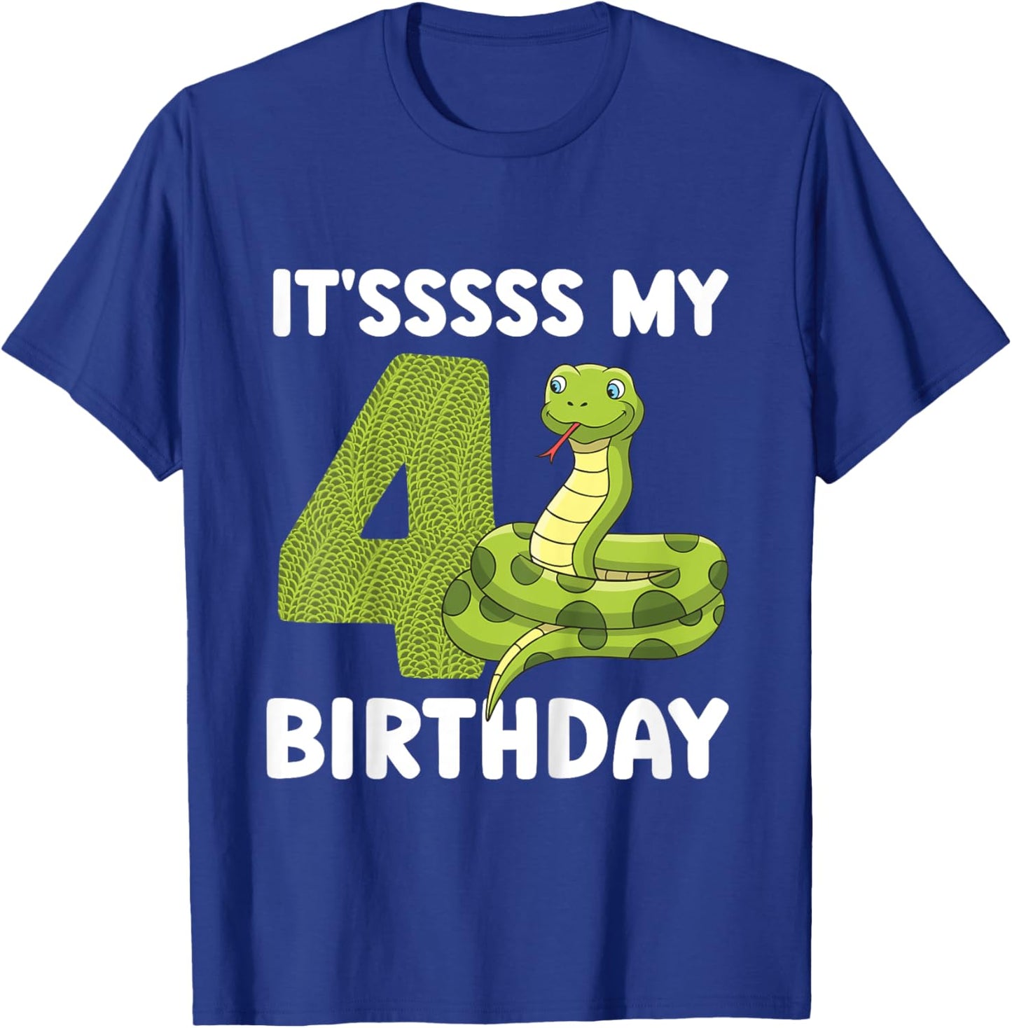 Kids 4th Reptile Birthday Four Year Old Snake Birthday Party T-Shirt - T-Shirt | Royal