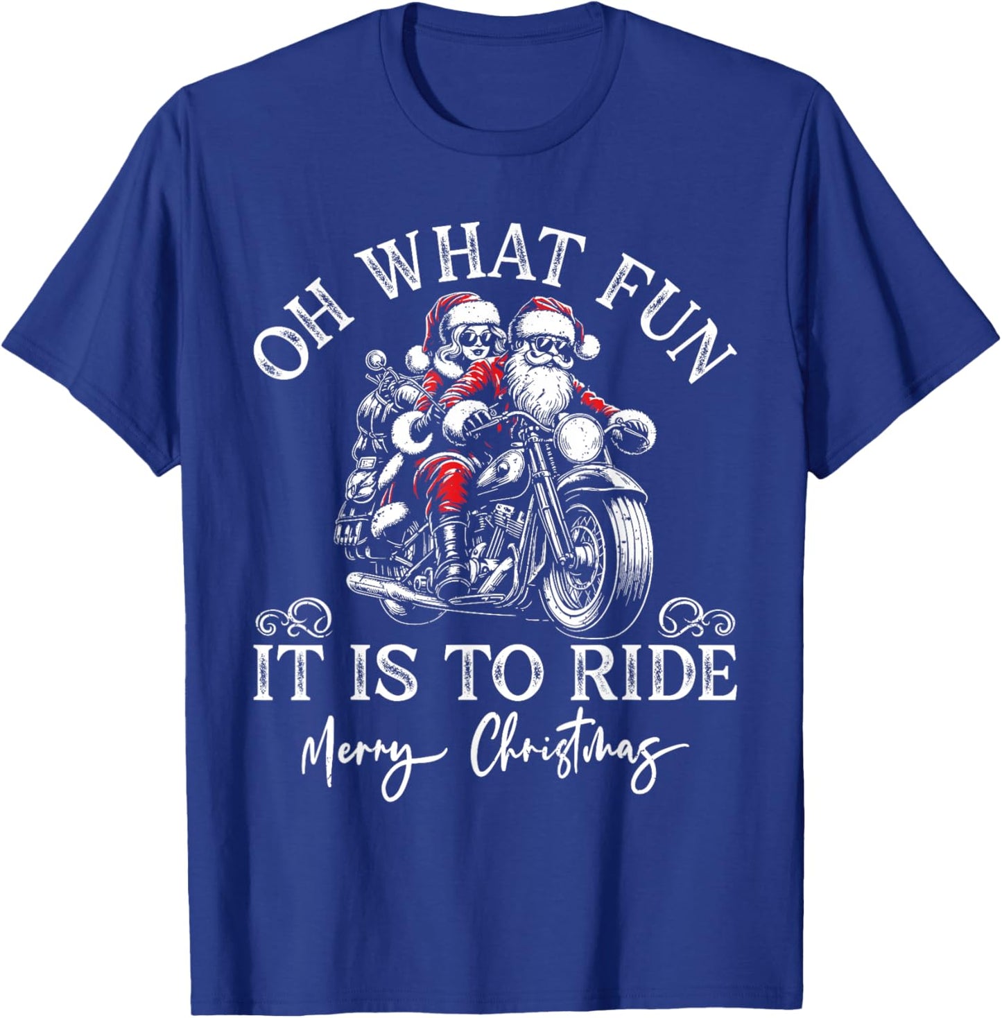 Santa & Mrs. Claus Motorcycle Ride Vintage Christmas Xmas T-Shirt - T-Shirt | Royal