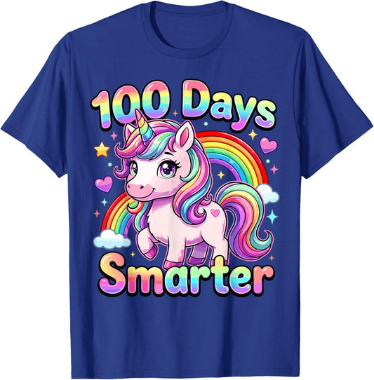 100 Days Smarter Girls Unicorn 100th Day of School T-Shirt - T-Shirt | Royal