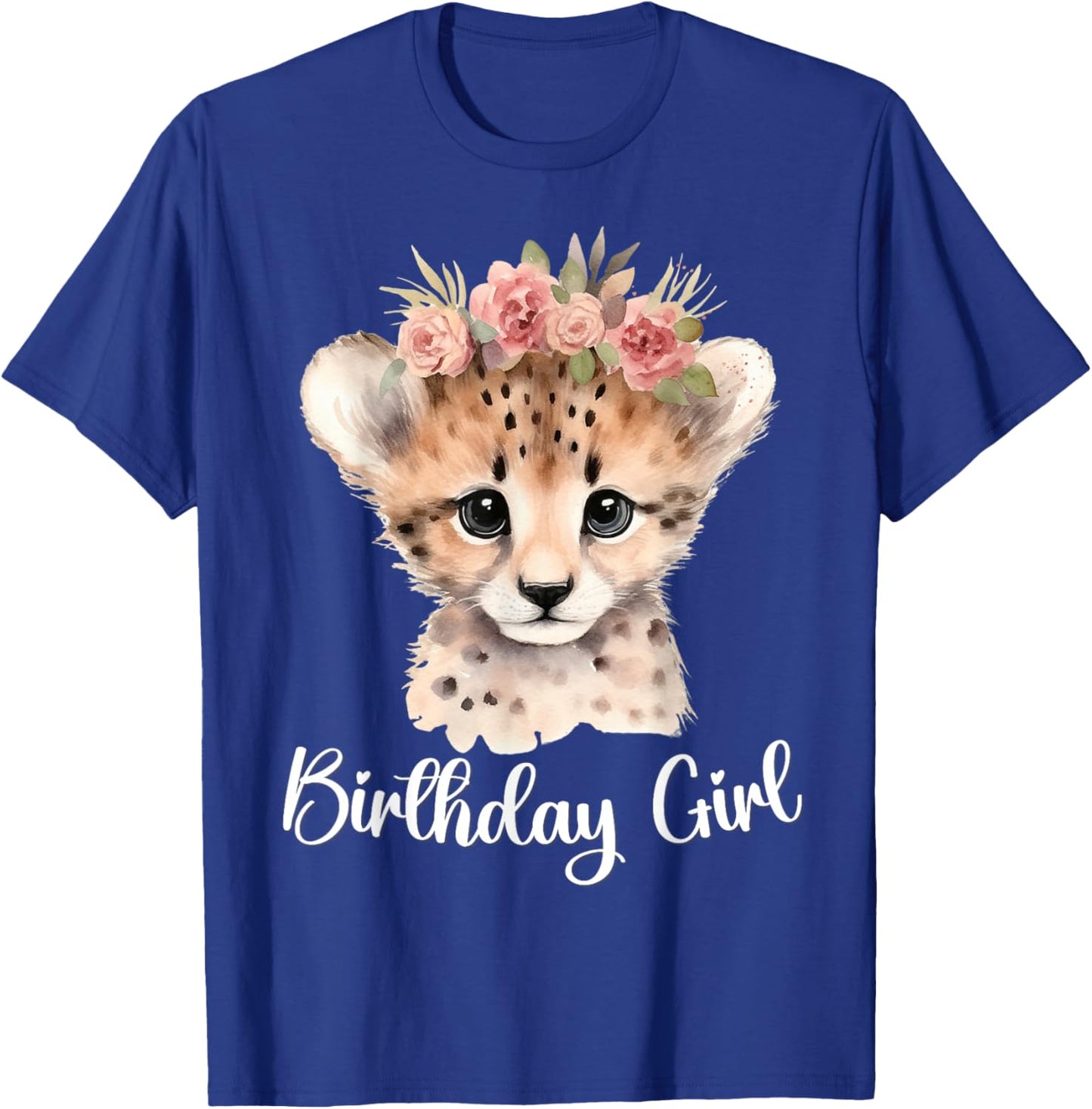 Baby Cheetah Birthday Girl Flowers Zoo Animal Birthday Party T-Shirt - T-Shirt | Royal