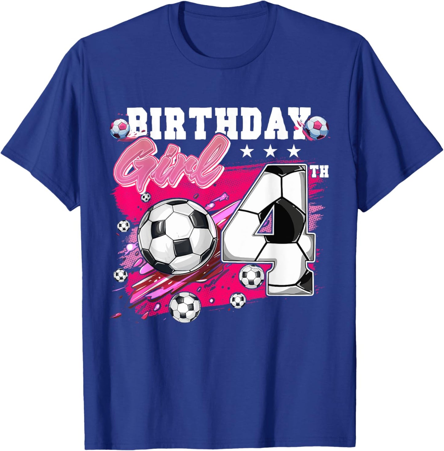 Funny Soccer Birthday 4 Year Old 4th Birthday Girl Soccer T-Shirt - T-Shirt | Royal