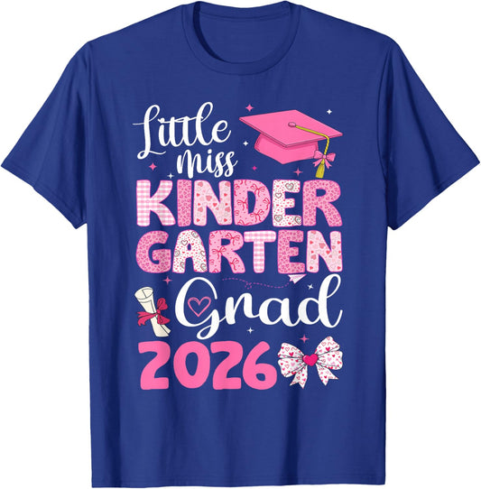 Little Miss Kindergarten Grad 2026 Coquette Graduation Girls T-Shirt - T-Shirt | Royal