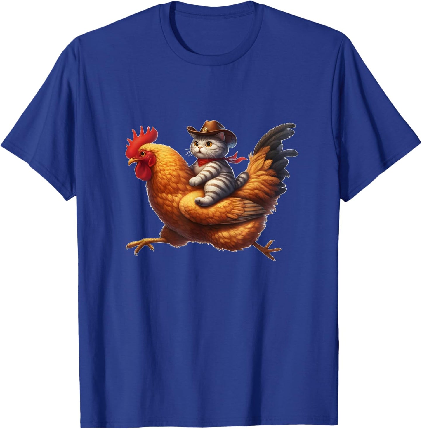 Funny Cat Riding Rooster Rodeo Cowboy Cat Riding Chicken T-Shirt - T-Shirt | Royal