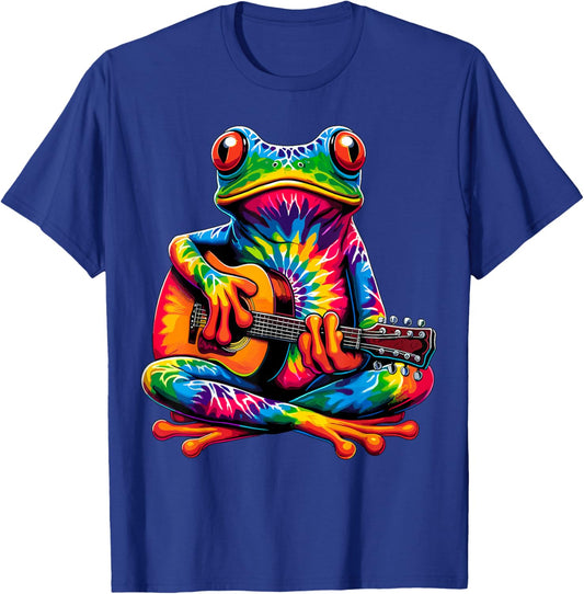 Tie-Dye Frog Playing Guitar Peace Sign Hippie T-Shirt - T-Shirt | Royal