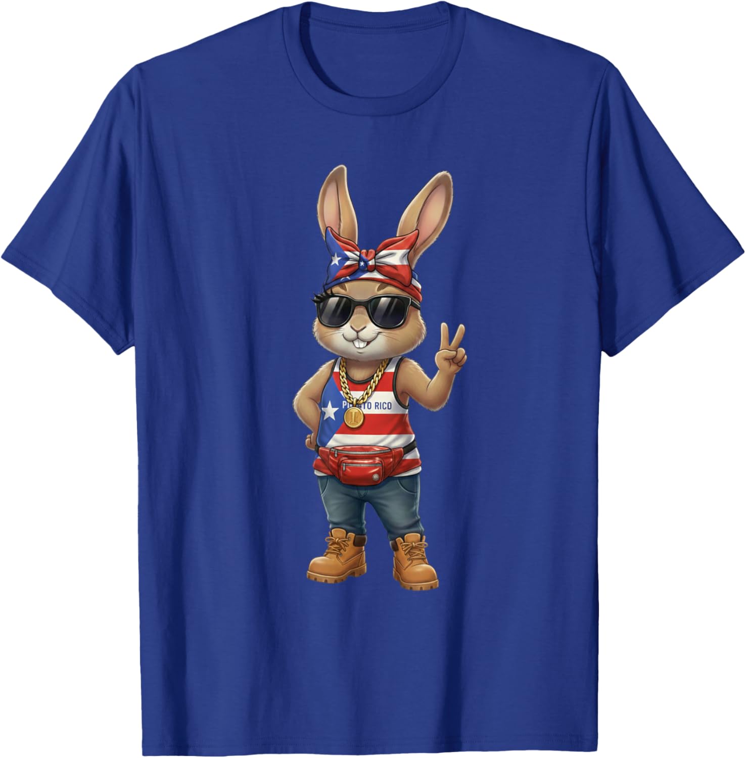 Puerto Rico Bunny Patriotic Bandana Peace Sign Boricua Girl T-Shirt - T-Shirt | Royal