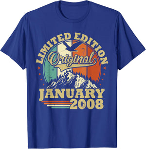 Birthday 18 Years Vintage January 2008 Boys and Girls T-Shirt - T-Shirt | Royal