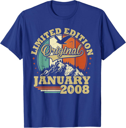 Birthday 18 Years Vintage January 2008 Boys and Girls T-Shirt - T-Shirt | Royal