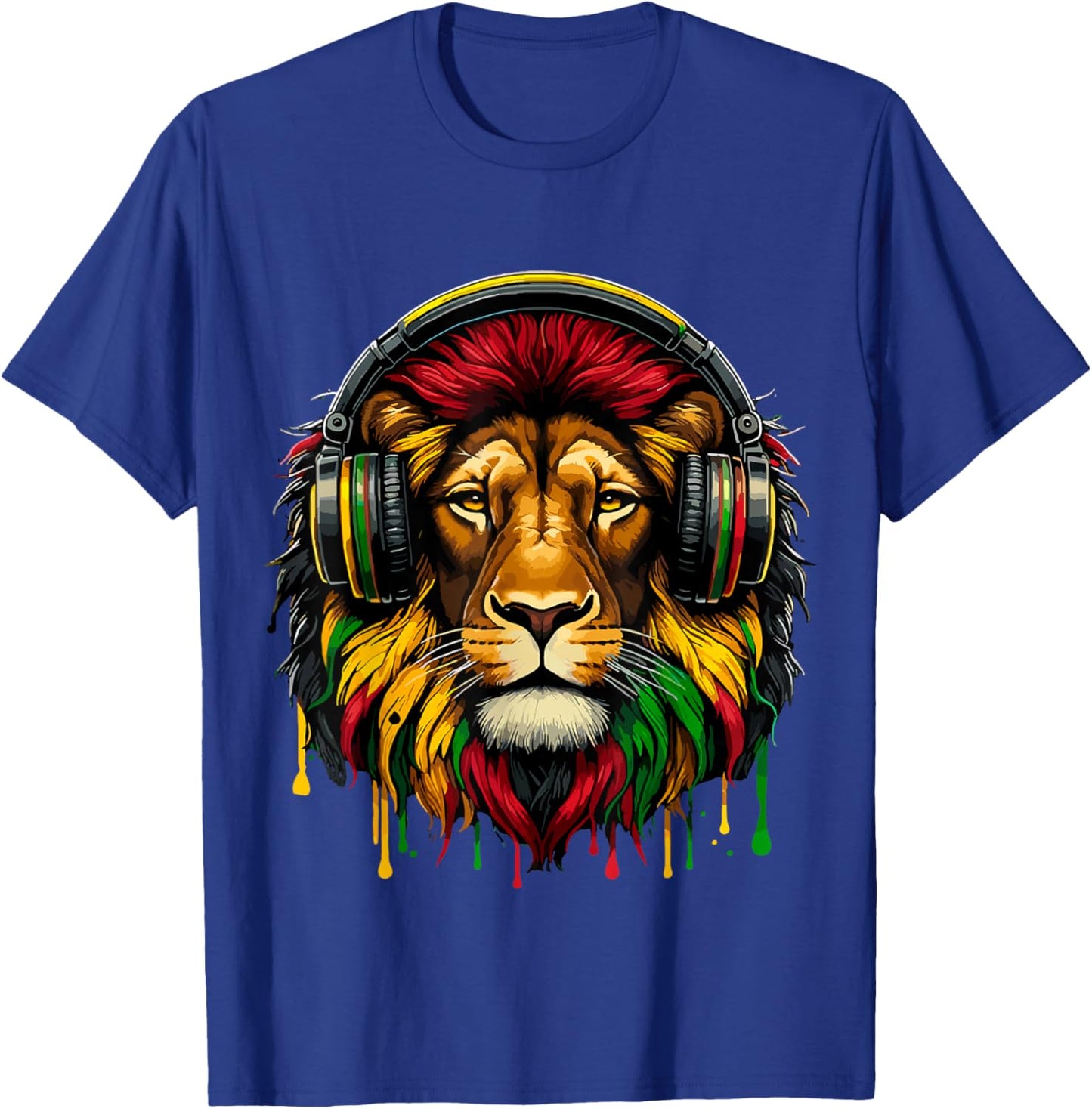 Rasta Raggae Jamaica Music Headphones Lion of Judah T-Shirt - T-Shirt | Royal