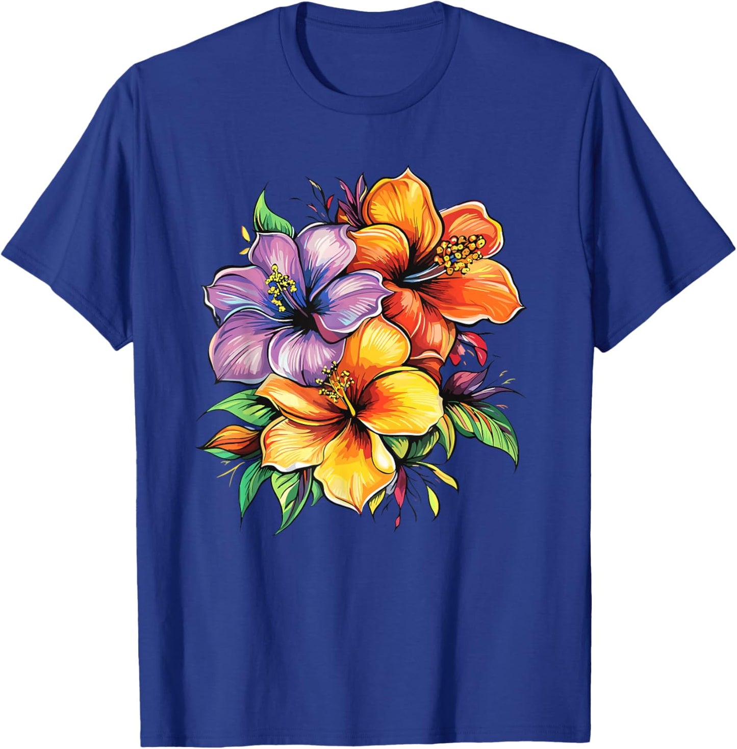 Hawaiian Hibiscus Bouquet Tropical Summer Flowers T-Shirt - T-Shirt | Royal