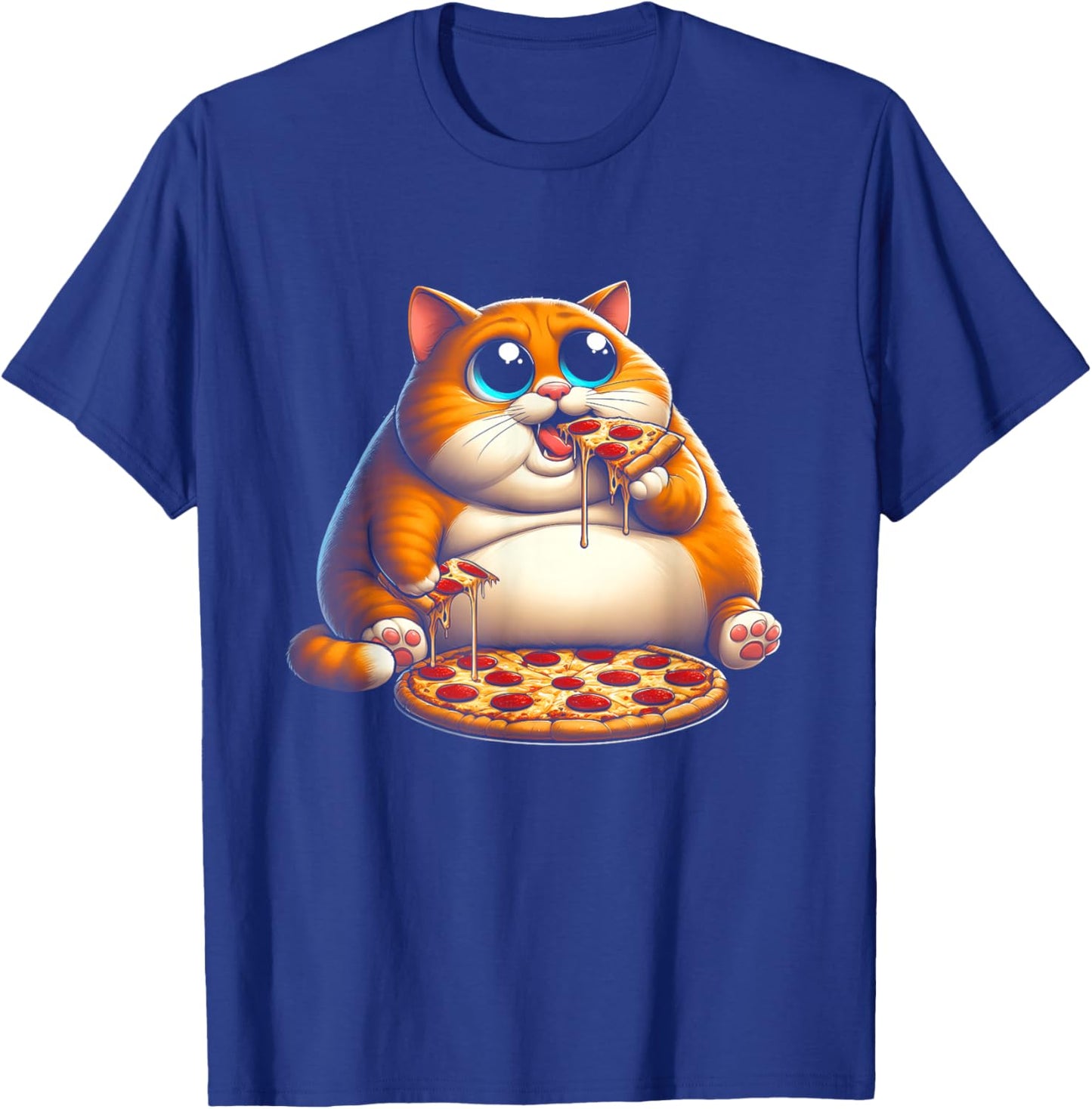 Funny Fat Cat Eating Pizza Fast Food Art Meme Animal Lover T-Shirt - T-Shirt | Royal