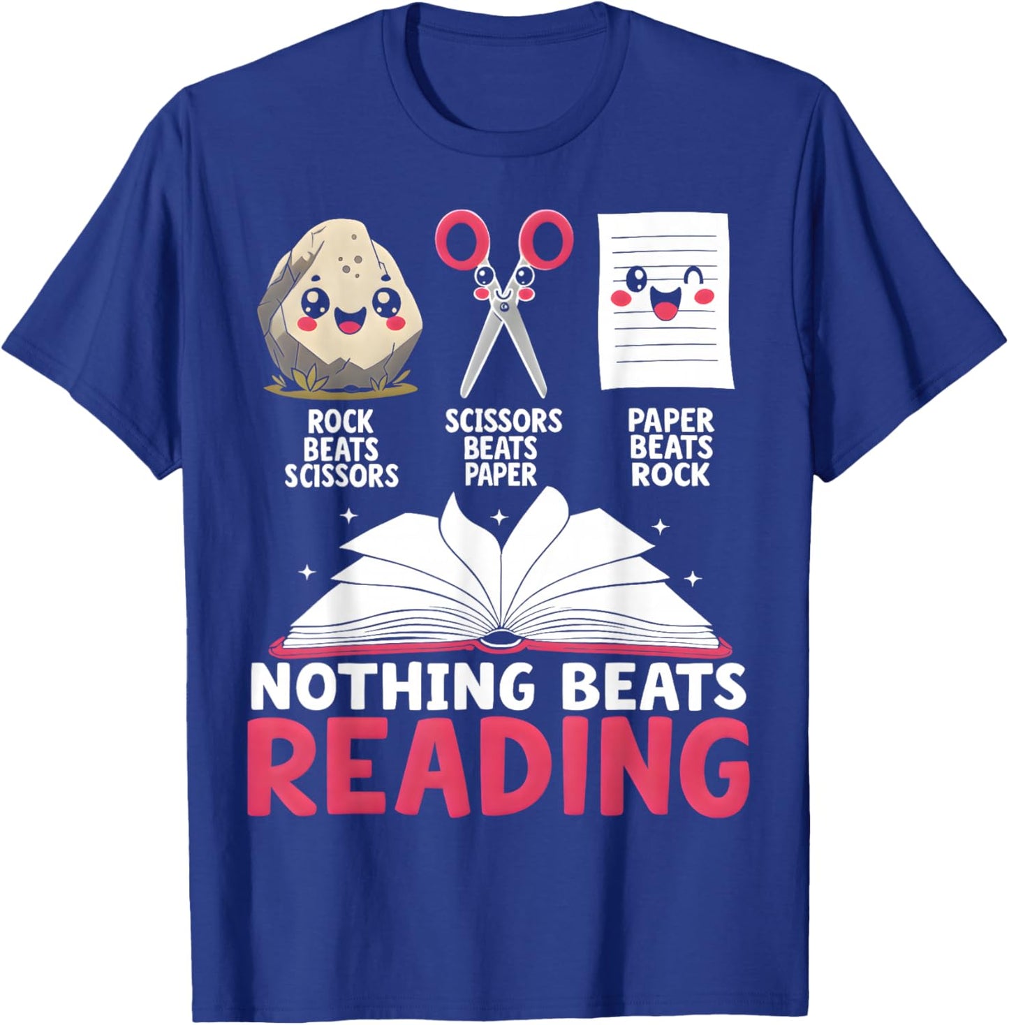 Nothing Beats Reading Rock Paper Scissors Library Book Lover T-Shirt - T-Shirt | Royal