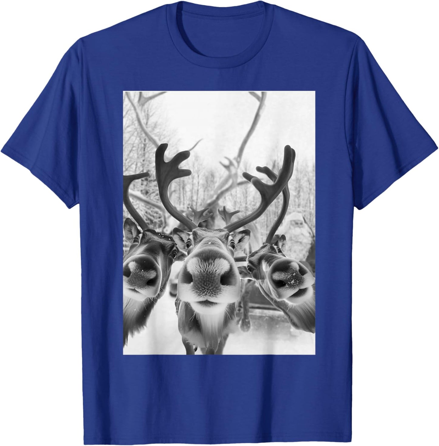 Funny Reindeer Selfie With Santa Christmas T-Shirt - T-Shirt | Royal