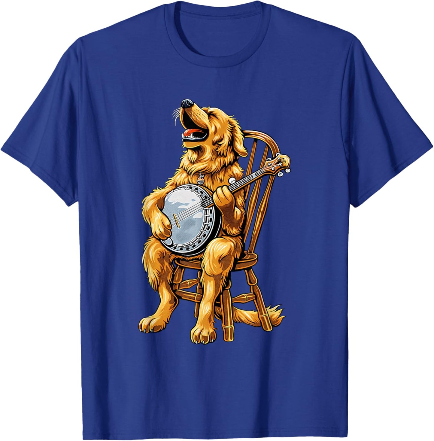 Golden Retriever Dog Bluegrass Banjo Player T-Shirt - T-Shirt | Royal
