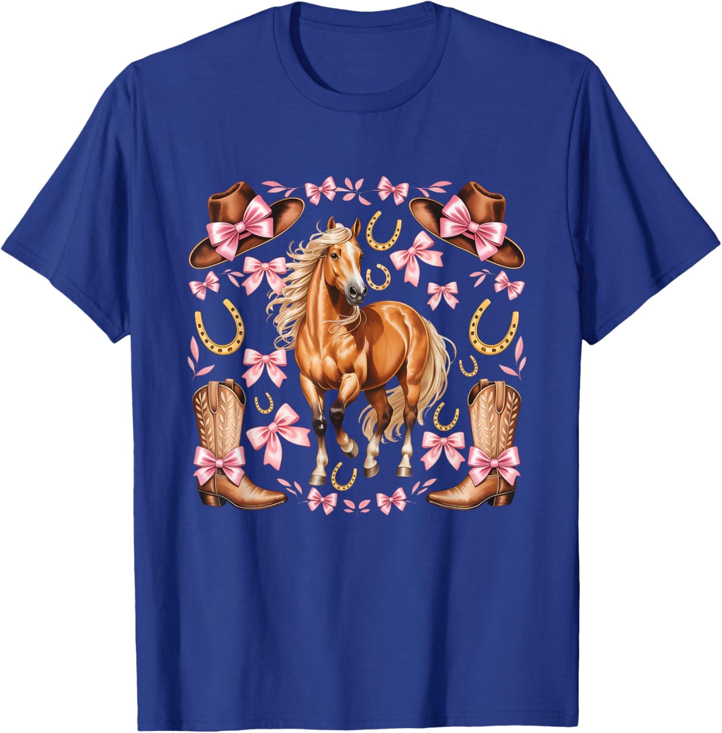 Western Girl Country Rodeo Pink Cowgirl Horse Coquette Bow T-Shirt - T-Shirt | Royal
