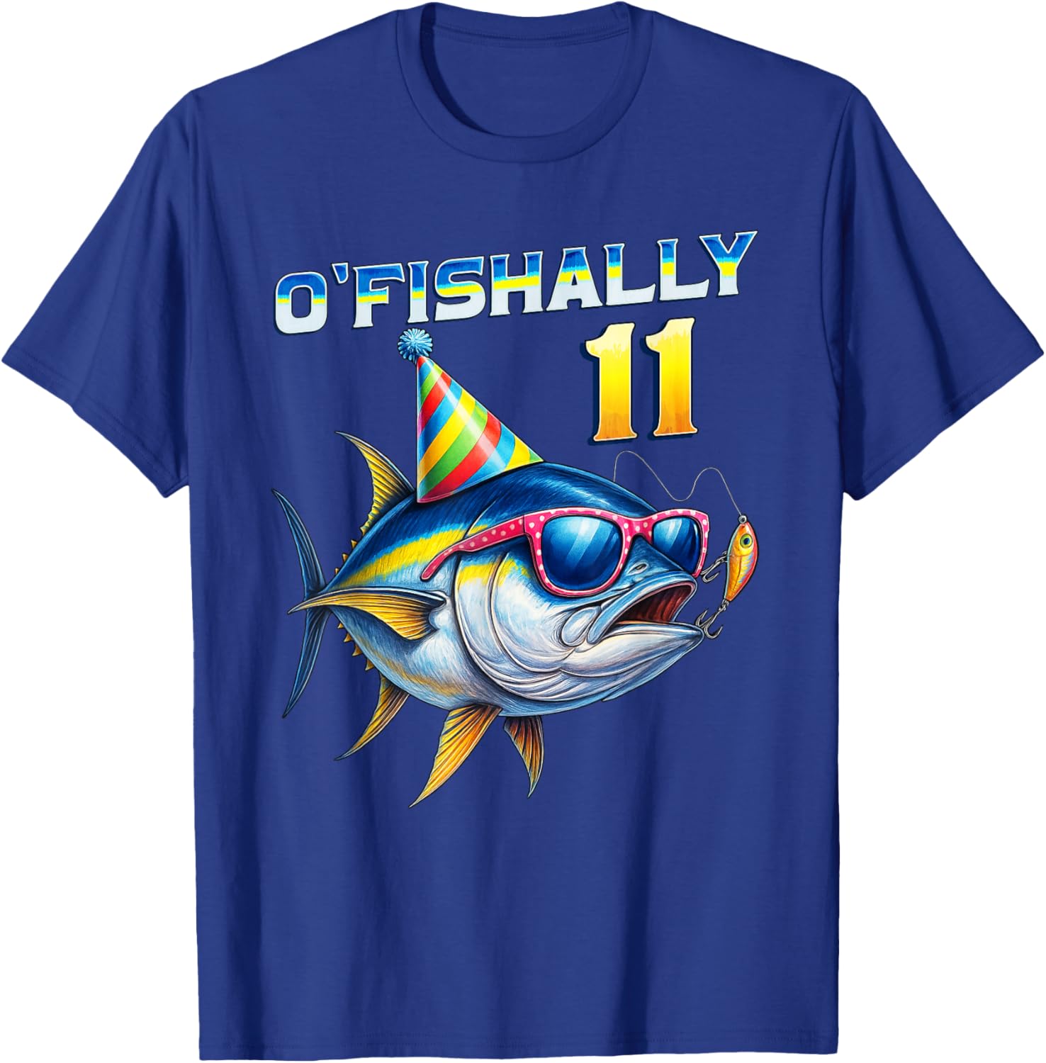 O'fishally 11 Year Old Funny Fishing 11th Birthday Tuna Fish T-Shirt - T-Shirt | Royal