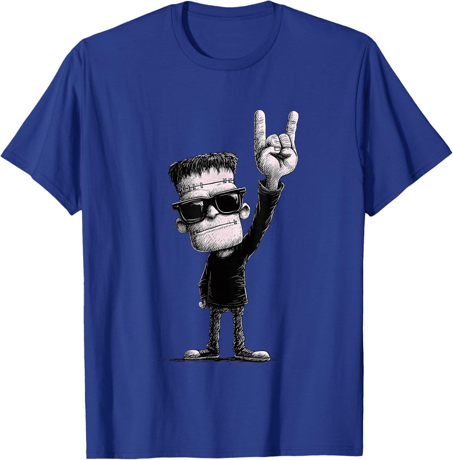 Rock On Frankenstein Halloween Style T-Shirt - T-Shirt | Royal