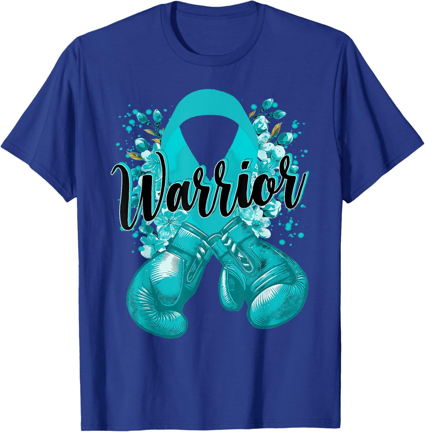 Warrior Boxing Gloves Teal Ribbon Cervical Cancer Awareness T-Shirt - T-Shirt | Royal