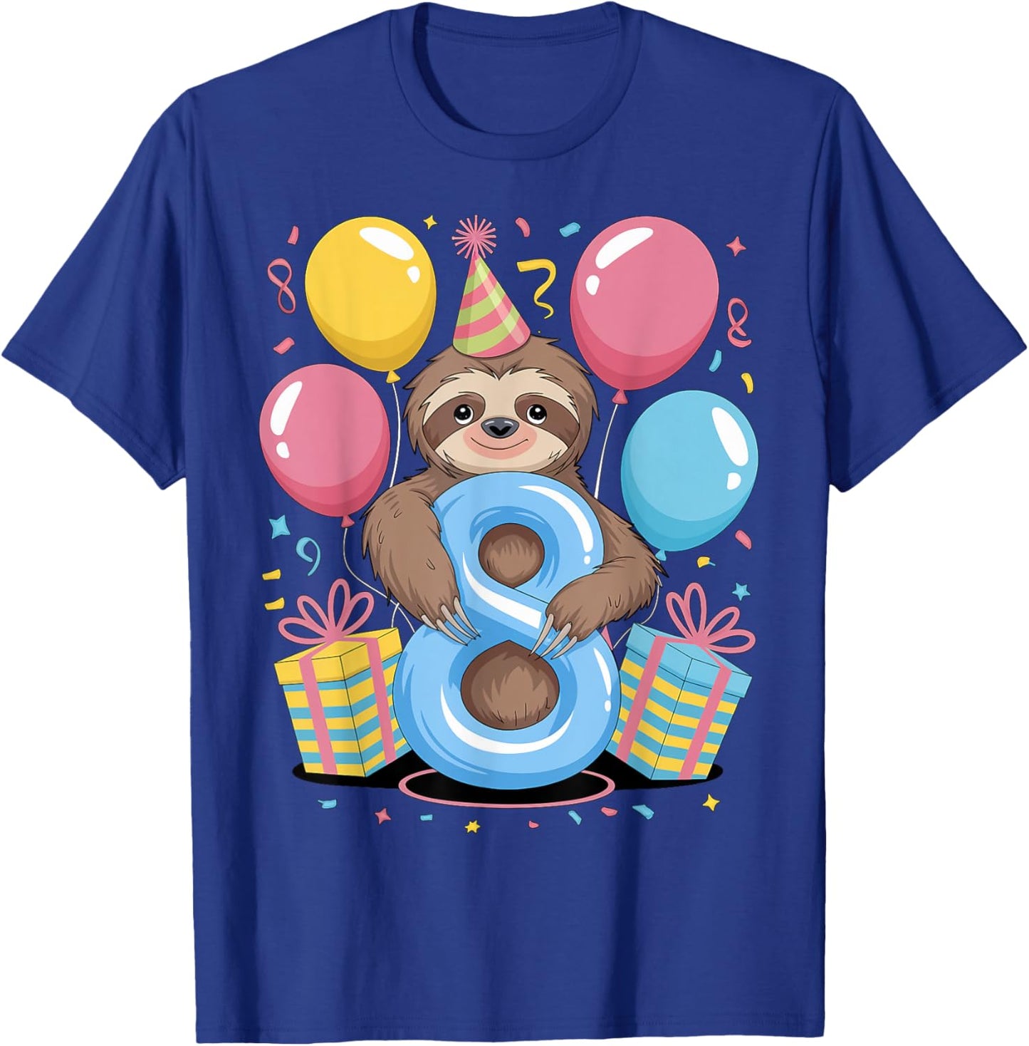 Sloth 8th birthday boy girl 8 years old eighth eight Sloth T-Shirt - T-Shirt | Royal