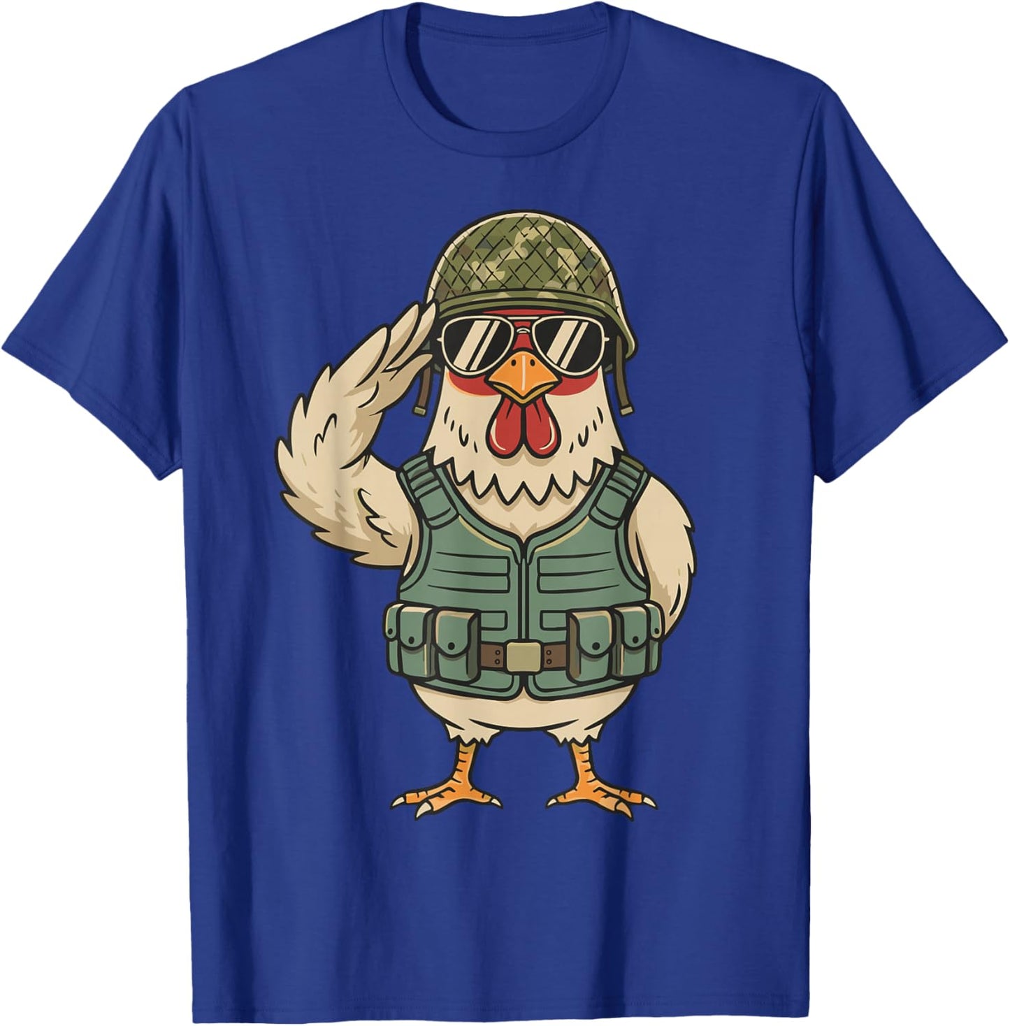 Saluting Soldier Chicken Military Rooster Army for Veterans T-Shirt - T-Shirt | Royal