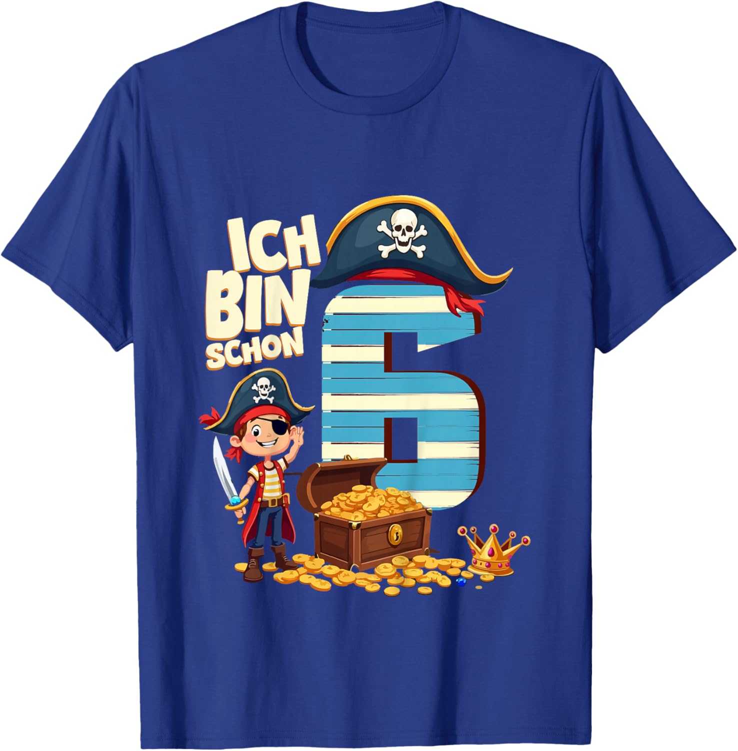 Children's 6th Birthday Pirate Decoration 6 Years Boy Outfit Pirate T-Shirt - T-Shirt | Royal